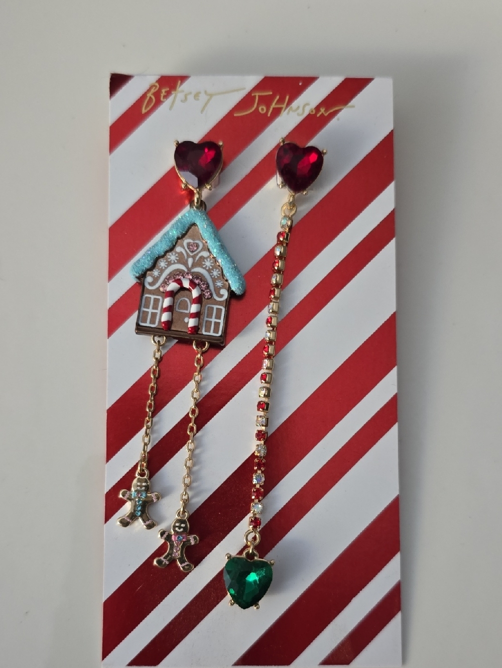 Betsey Johnson Holiday Gingerbread House Drop Earrings - Red & Green